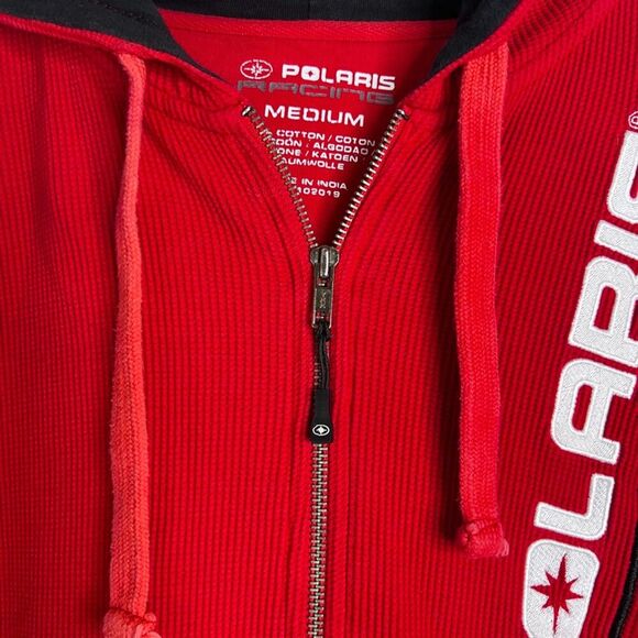 Polaris Racing Red Hooded 100% Cotton Full Zip Thermal Sweatshirt Size Medium - Picture 4 of 13